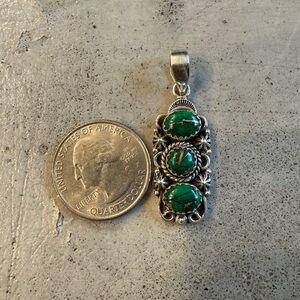925 Silver, Emerald Dahlia Turquoise Pendant
